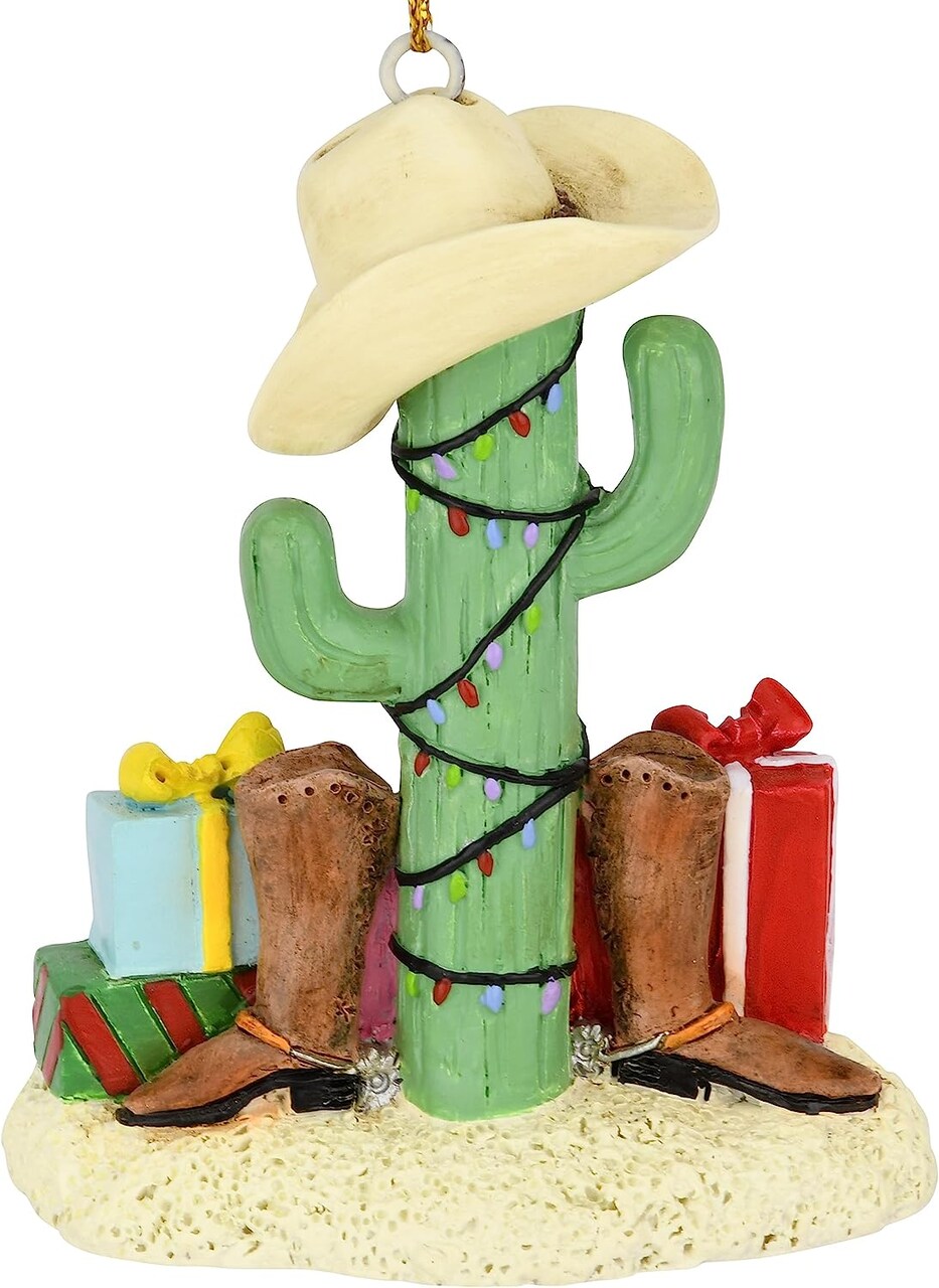 Tree Buddees Cactus Christmas Tree with Cowboy Boots Cowboy Hats and Presents Ornament